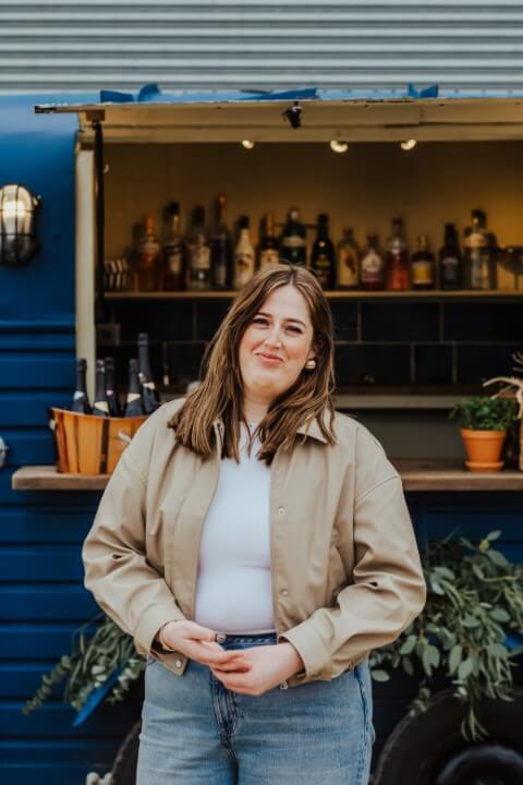 Liv one of the owners of the Vintage Tispy Events Horse Box Bar